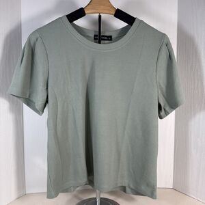 Zoe & Phoebe Waffle Crop Short Puff Sleeve Top Green Sage Size Large
